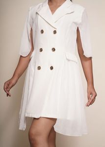 White Double Breasted Cape Dress