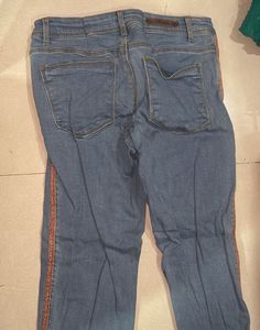 Pink Striped MidWaist Denim Jeans