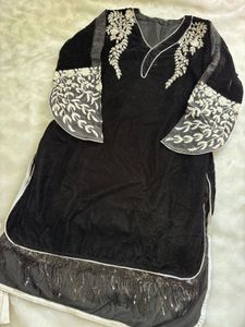 Pakistani Black Velvet Kurta Set