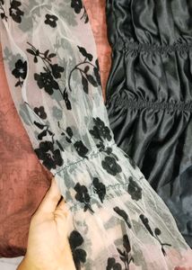Black Floral Mesh Sleeve Top