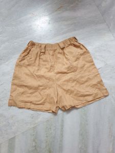 Khaki Casual Cotton Shorts With Belt