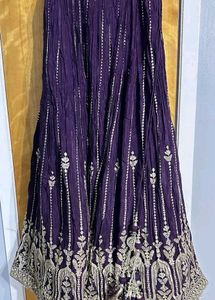 Purple &amp; Gold Embroidered Lehenga Choli Set