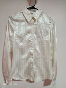Korean Brand White Button Down Collar Striped Shirt