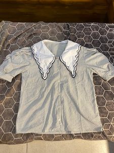 embroidered collar puffy sleeves shirt