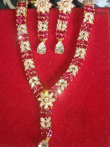 Ruby Diamond Necklace And Earrings Set