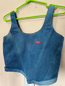 Denim Corset Top With Tie up