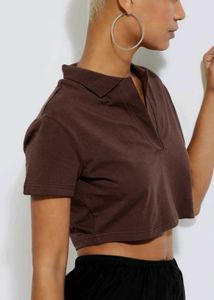 Brown Cropped Polo Top