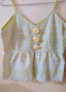 Cute Green Embroidered Tank Top