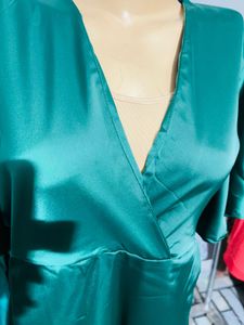 Emerald Green Satin Wrap Dress