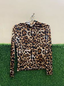 URBANIC LEOPARD PRINTED HIGH NECK TOP FOR WOMEN