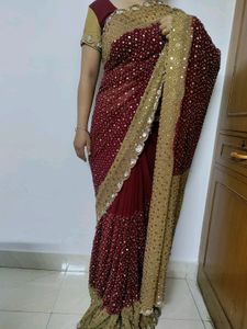 Beautiful Maroon Saree With Blouse