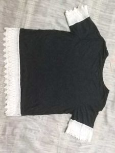 ELLE Simple Things Lace Trim Tee | Casual Grey Top