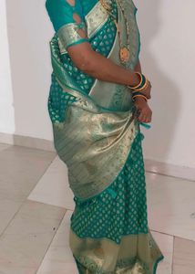 Festive Wear Sea Green Shalu Saree With Blouse