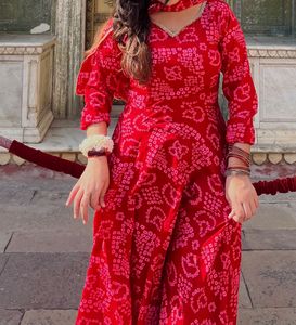 Red Bandhani Print Anarkali Kurta