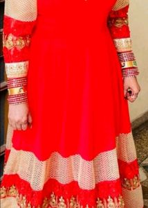 Elegant Red &amp; Gold Anarkali Kurta