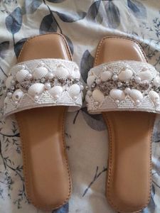 Shell Embellished Slide Sandals