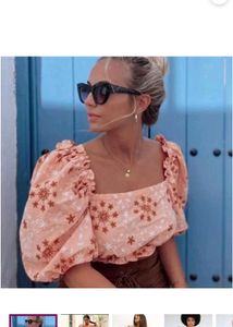 Zara Embroidered Voluminous Puff Sleeve Crop Top B