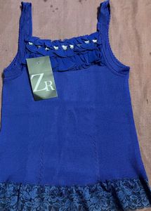 ZR Blue Ruffle Trim Tank Top Free Size