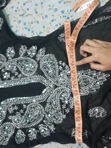 Black Chikankari Kurti With Mirror Work
