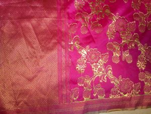 Pink Floral Banarasi Silk Dupatta
