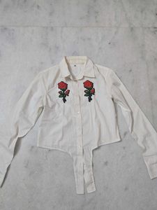White Shirt with Rose Patch