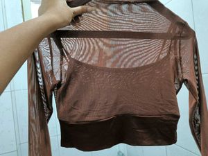 Brown Mesh Top