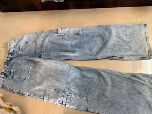 Acid Wash Wide Leg Cargo Jeans