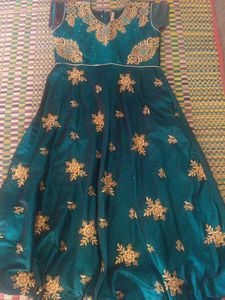 Emerald Green Gold Embroidered Ethnic Gown