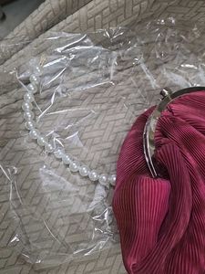 Pink Potli Clutch With Pearl Handle Big Size