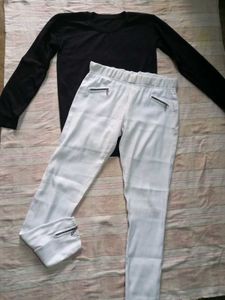 Black Top & White Zipper Pants Set