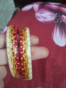 Red &amp; Gold Bangles (Set of 2)