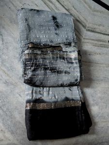 Gray &amp; Black Tie-Dye Style Saree