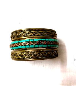 Turquoise and Coral Boho Cuff Bracelet