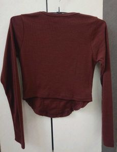 Brown Corset Detail Long Sleeve Top
