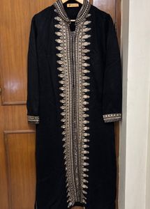 Black & Gold Embroidered Warm Winter Kurta