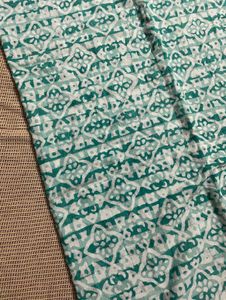 Teal &amp; White Patterned Saree