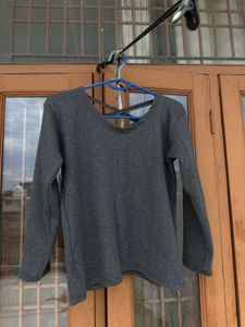 combo of Fur half jacket and Grey back strip top