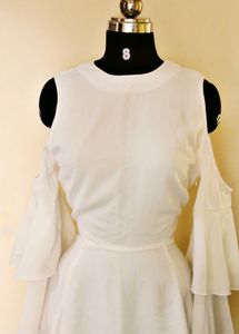 White Cold Shoulder Ruffle Dress