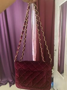 Burgundy Velvet Quilted Chain Bag