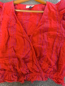 Ruffled Red Wrap Top