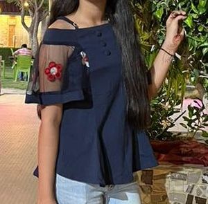 Savana Navy Floral Tulle Top