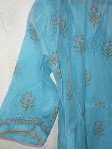 Biba Blue Layered Kurti with Dupatta And Bottom