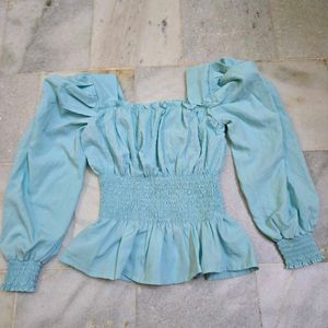 Stylish Blue Puff Sleeve Top