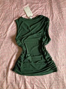 Newme Ruched Green Top With Tag