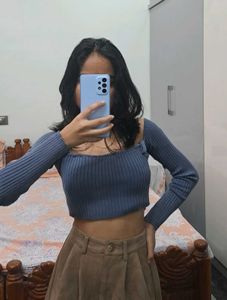 Cute Blue Crop Top &amp; Brown Shorts