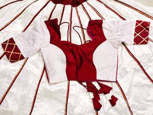 Elegant White &amp; Maroon Lehenga Choli