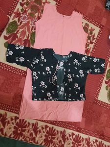Pink Plain Kurta And Black Basket