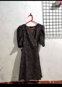 Trend Arrest Black And Pink Floral MiniWrap Dress
