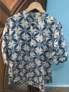 Blue & Beige Print Blouse