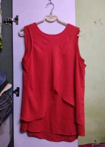 Red Layered Party Chiffon Shimmery Top (XL)